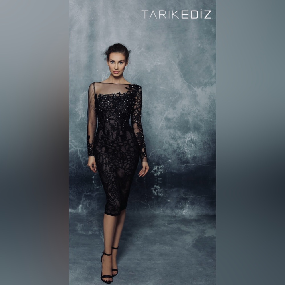 NWT Tarik Ediz 96074 Asymmetric Jeweled Soutache Dress